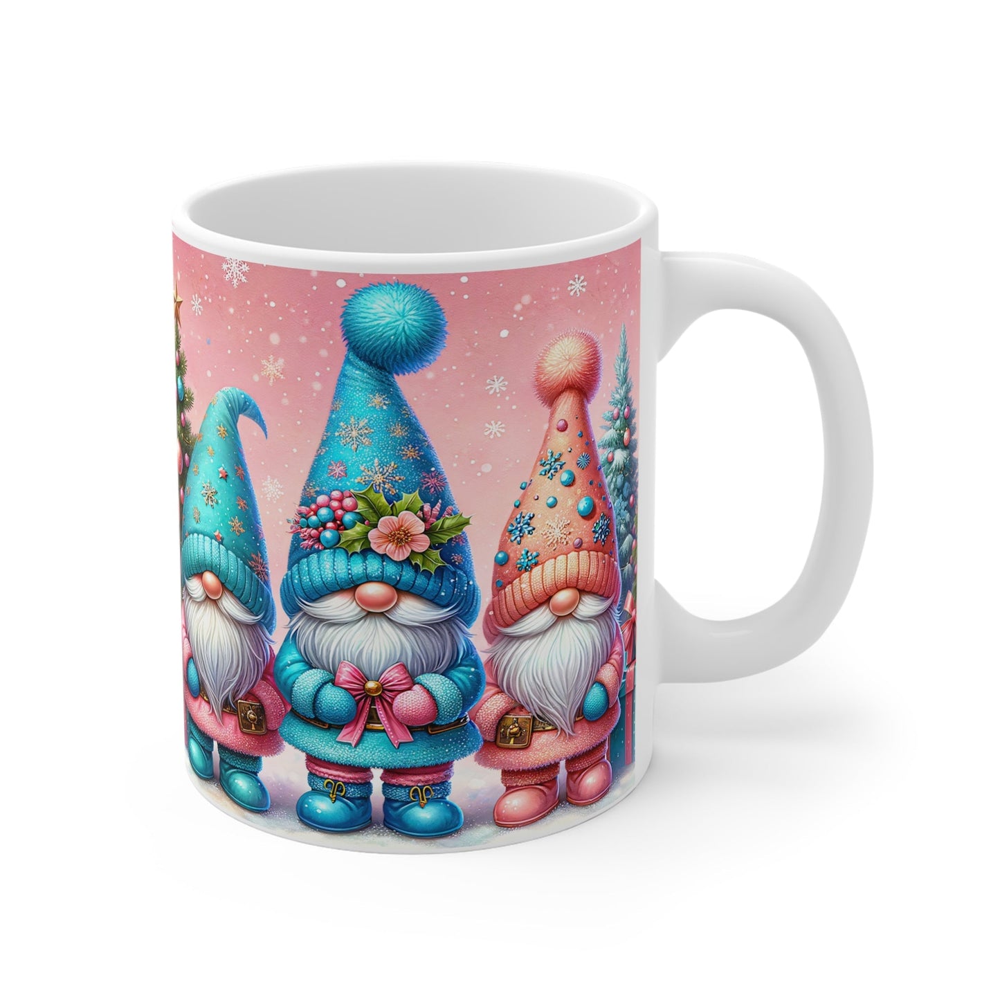 Christmas Gnome Mug with festive gnome design, 11oz ceramic, glossy finish.