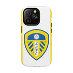 Leeds Utd MagSafe iPhone case with team crest, white and yellow, dual-layer protection, and MagSafe compatibility