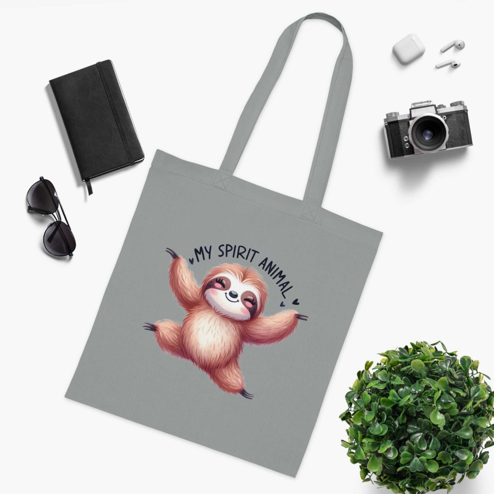 Cotton tote with cute sloth design, perfect for sloth lovers.