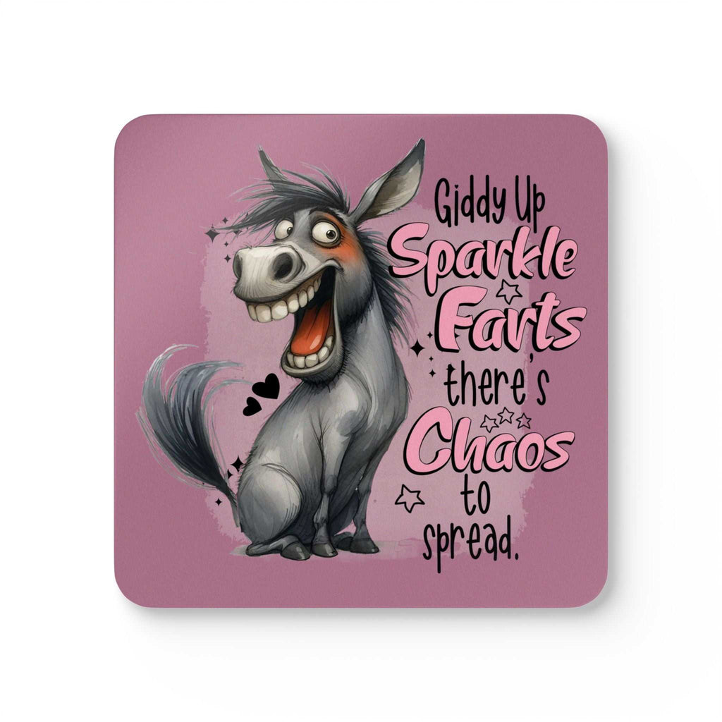 Giddy Up Sparkle Farts Coaster Set with cheeky design and playful text.