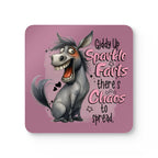 Giddy Up Sparkle Farts Coaster Set with cheeky design and playful text.