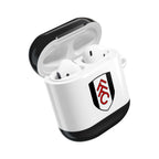 Fulham FC AirPods protective hard case with club crest and black-white design, shock-resistant and wireless charging compatible