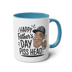 Fathers Day Gift Mug with humorous design and blue inner handle.