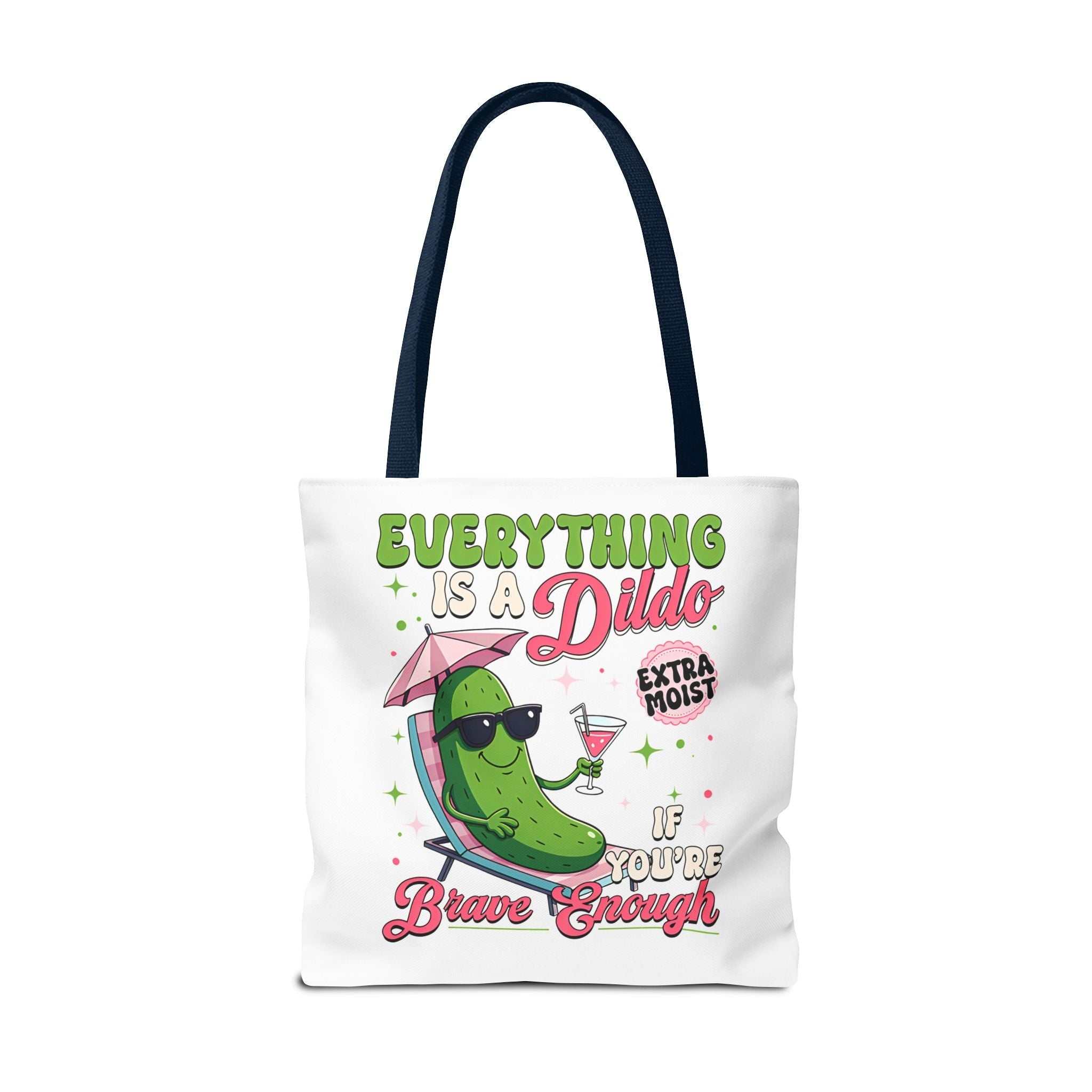 Cheeky Quote Pickle Tote Bag with colorful handles and fun printed design for everyday use
