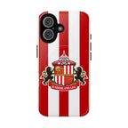 Sunderland FC red and white striped MagSafe iPhone case with club crest and dual-layer protection