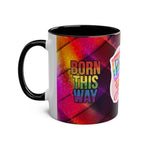 LGBTQ+ Pride Mug with vibrant rainbow design and "Born This Way" text.