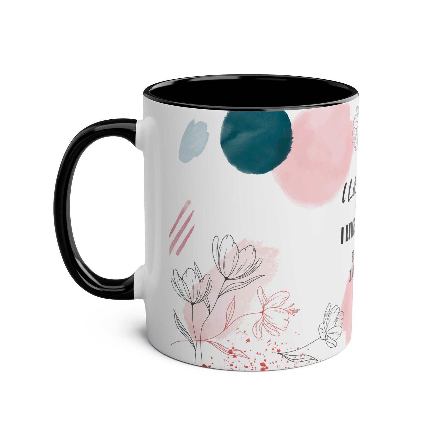 Cheeky Fun Valentines Mug with floral design and black handle.