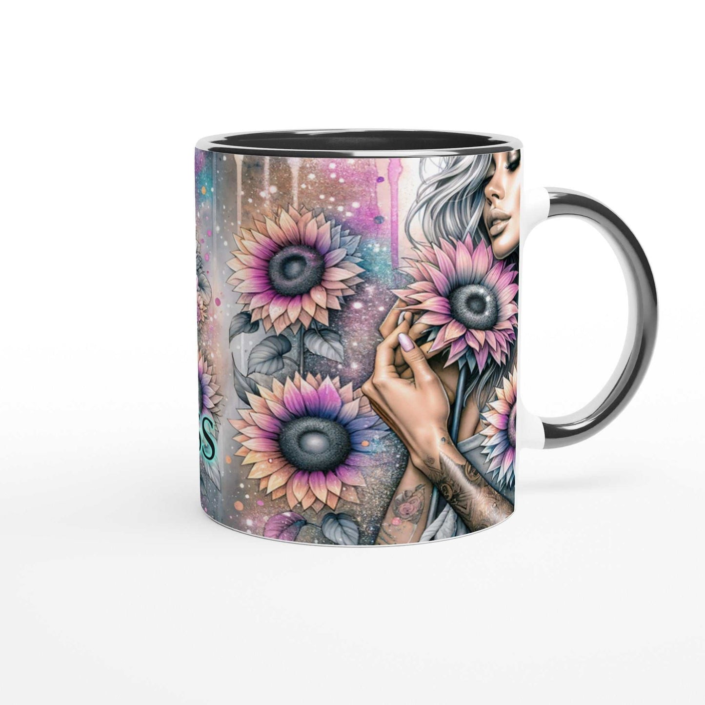 Kindness Is Free motivational coffee mug with floral design, ceramic, 11oz, two-tone, microwave and dishwasher safe.