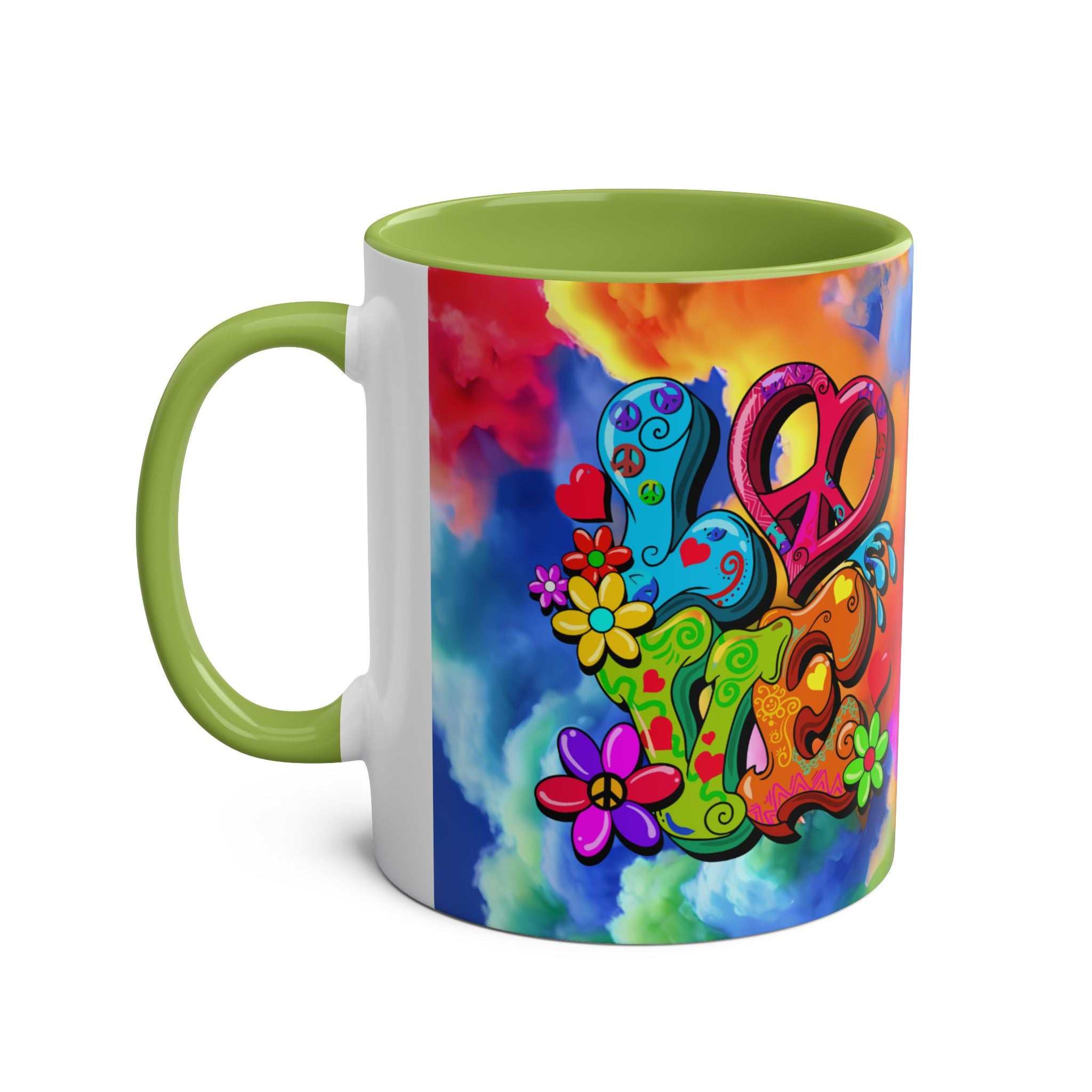 LGBTQ+ Pride mug with vibrant rainbow design showcasing love and equality.