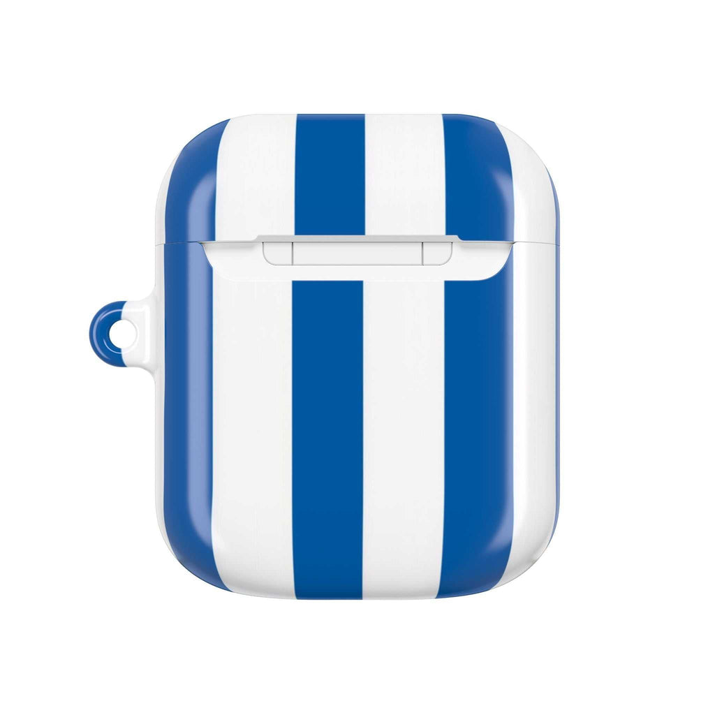 Brighton FC AirPods protective hard case with blue and white stripes, shock-resistant and wireless charging compatible