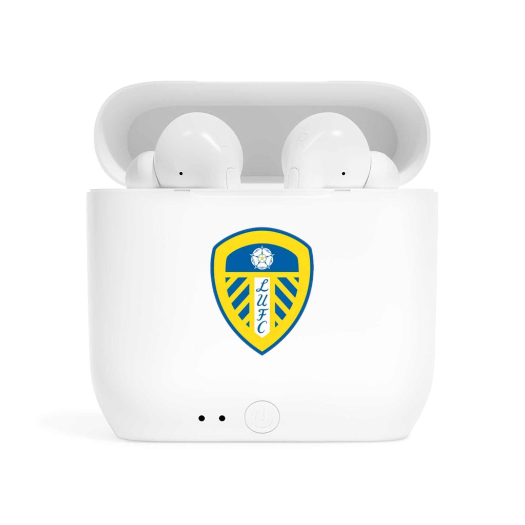 Leeds Utd Wireless Earbuds with charging case featuring fan-inspired club crest design