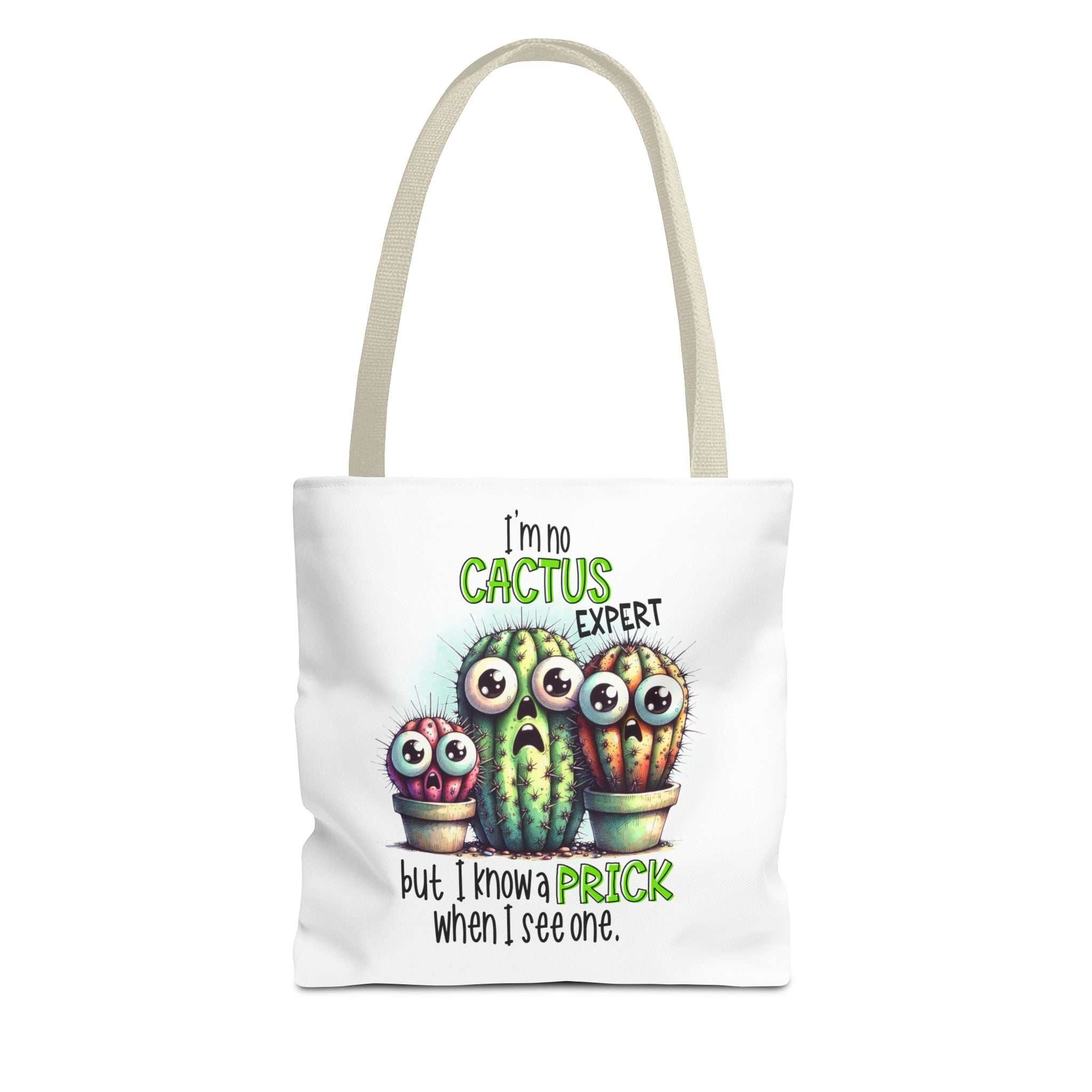 Fun cactus tote bag with cheeky design and durable spun polyester fabric
