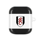 Fulham FC AirPods protective case with black and white club crest, shock-resistant and wireless charging compatible