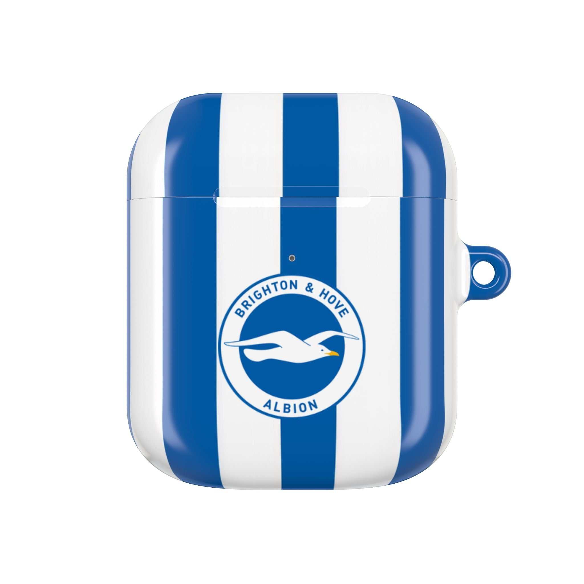 Brighton FC AirPods protective case with blue and white stripes and club crest