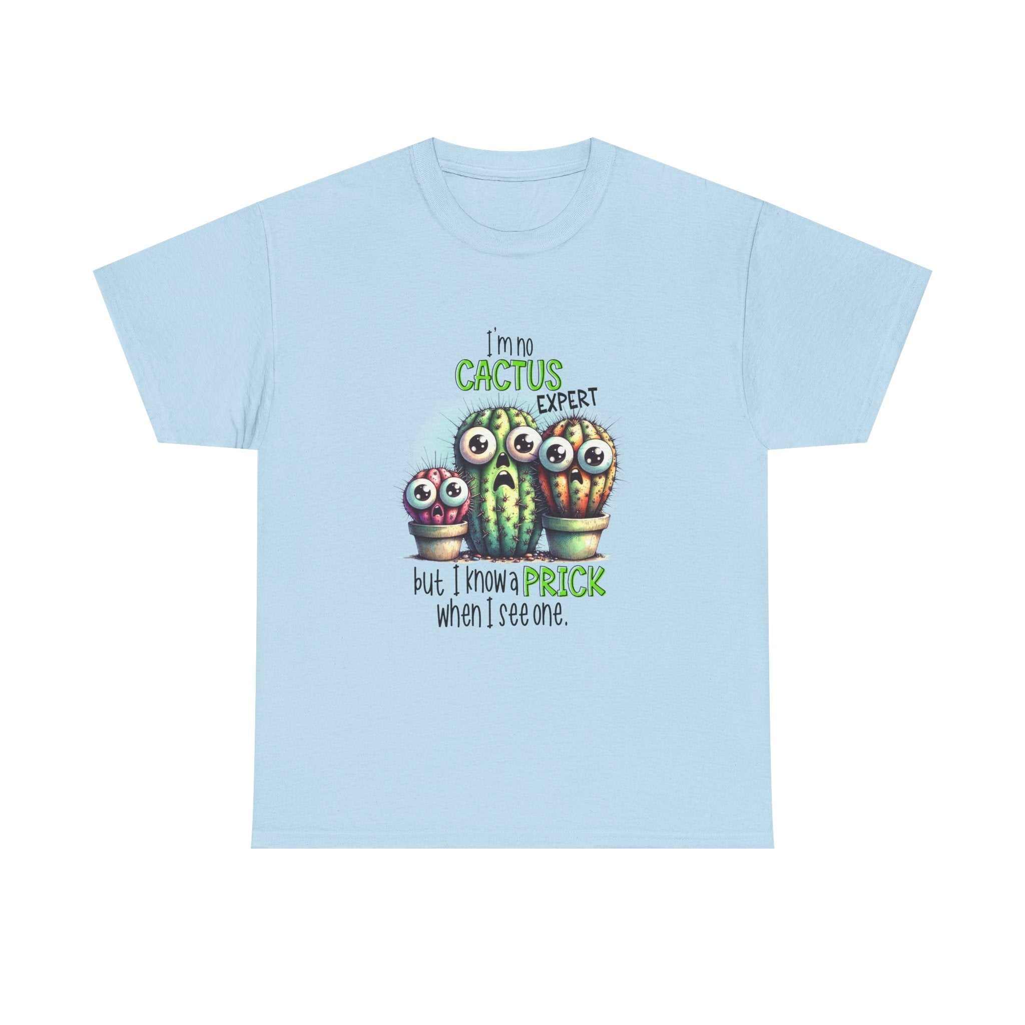 Cactus Expert Fun Graphic T-Shirt with humorous cactus design, soft cotton fabric, and durable medium-weight comfort