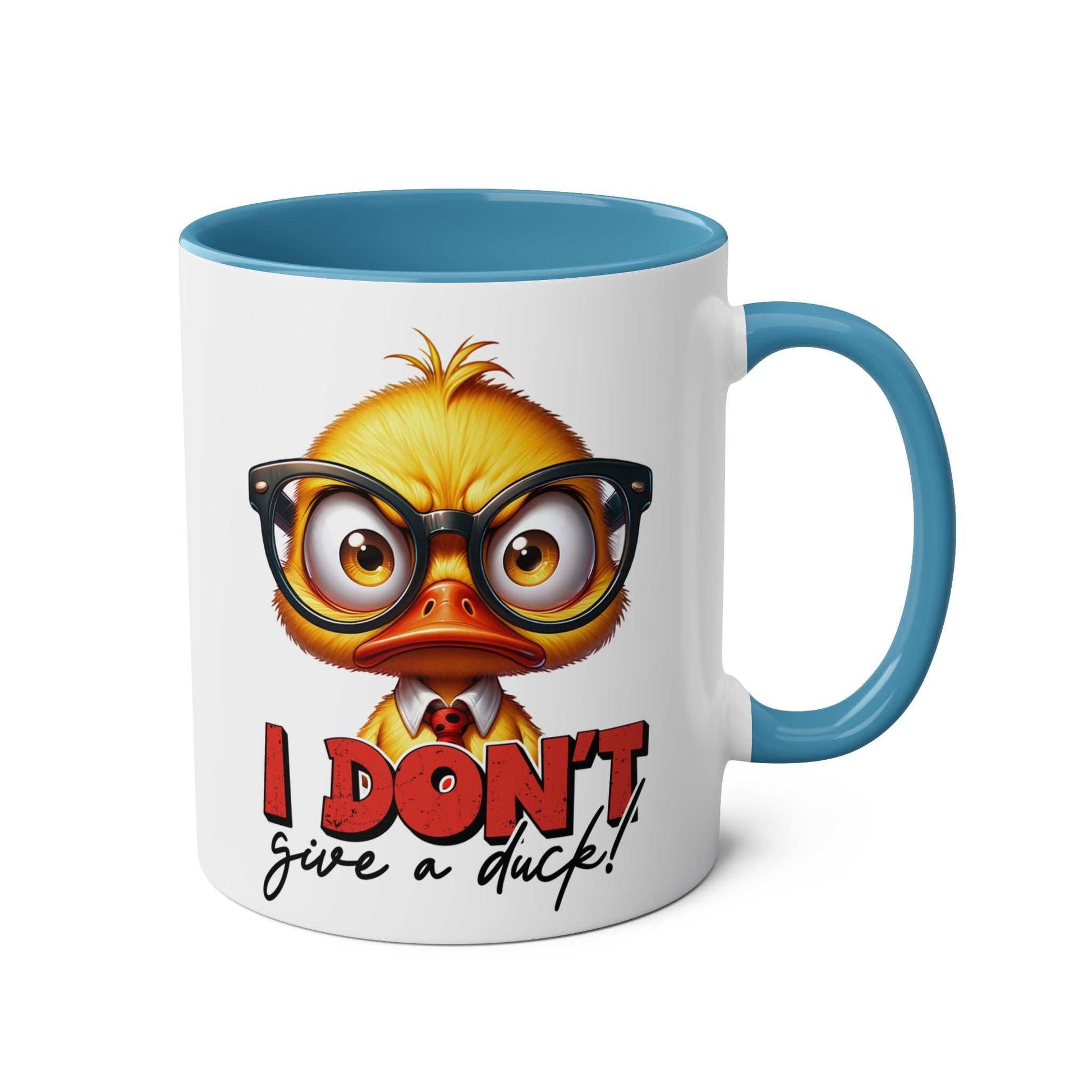 Playful "I Don't Give A Duck" coffee mug with duck design, ceramic, glossy finish.