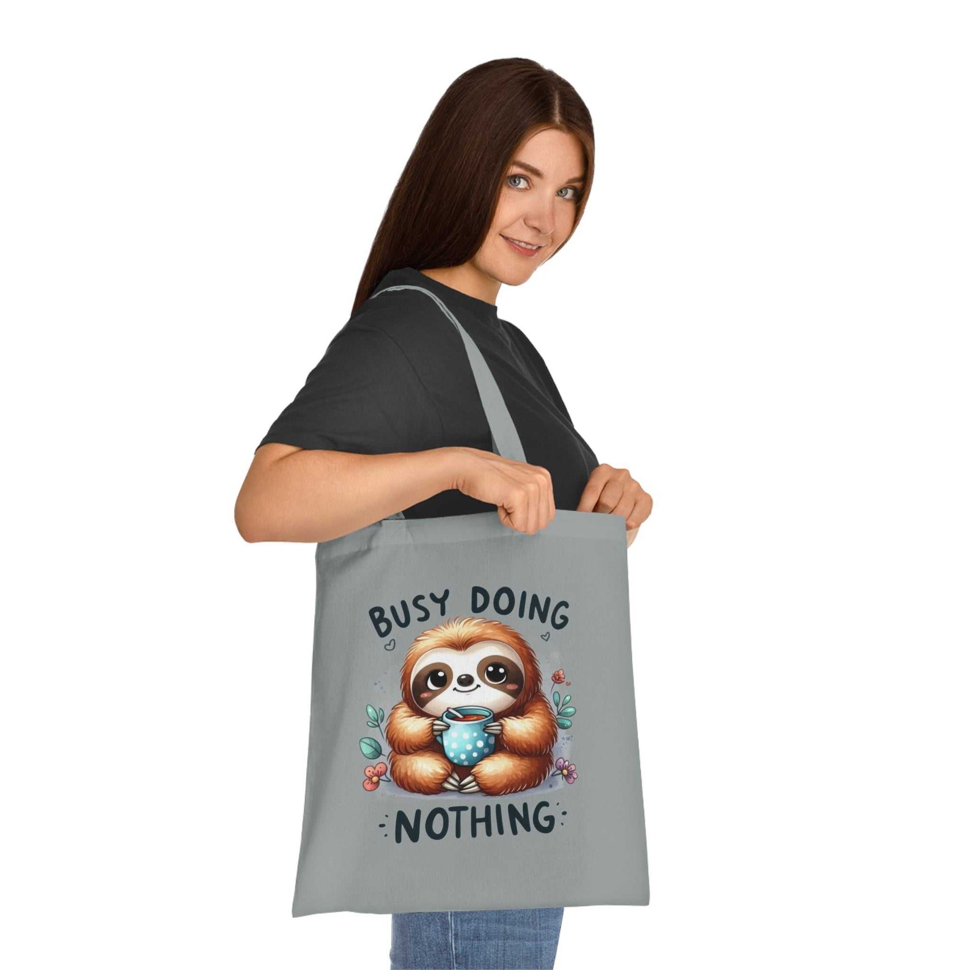 Cute sloth design cotton tote bag for shopping and errands.