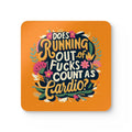 Out Of Fucks Coaster Set with cheeky text, high-gloss MDF, cork back, non-slip and heat-resistant, 4-piece set