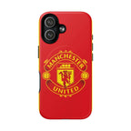 Manchester United MagSafe iPhone case with red design and official-inspired crest, dual-layer protection, and wireless charging compatible.
