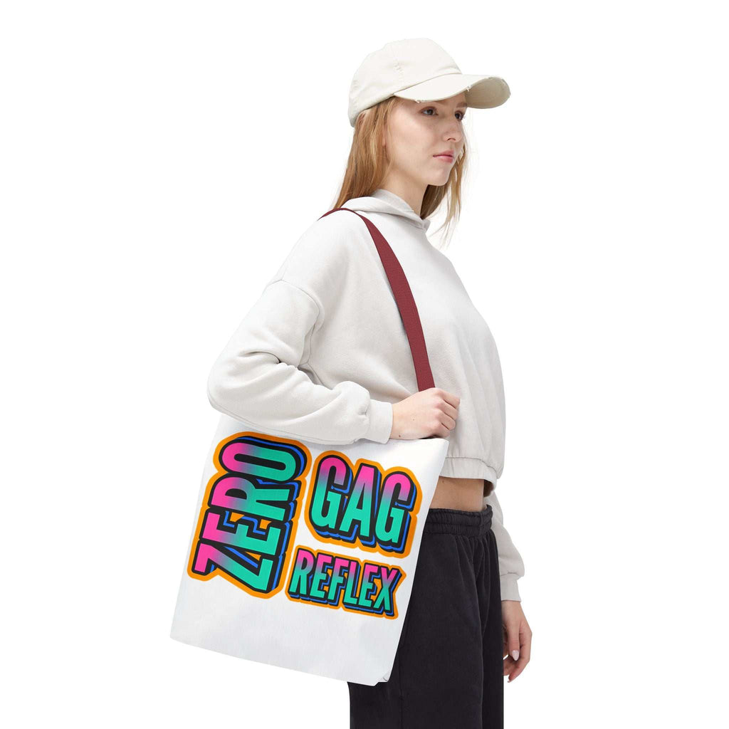 Zero Gag Reflex Tote Bag with cheeky design, durable spun polyester, multiple sizes and handle colors, reusable lightweight tote for daily use