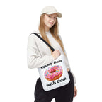Cheeky provocative donut tote bag with colorful handles in three sizes, durable and lightweight for everyday use