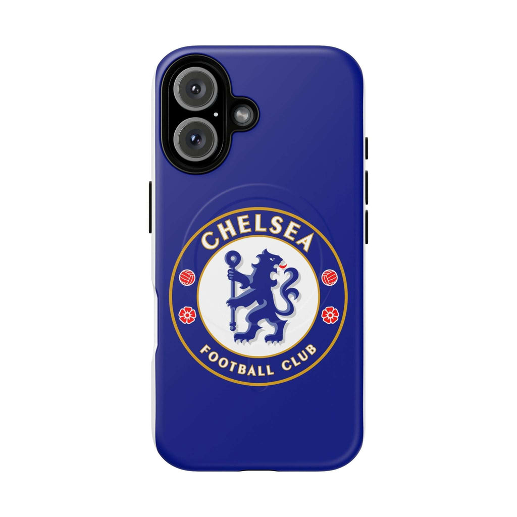 Chelsea FC MagSafe iPhone case in royal blue with club crest and dual-layer protection