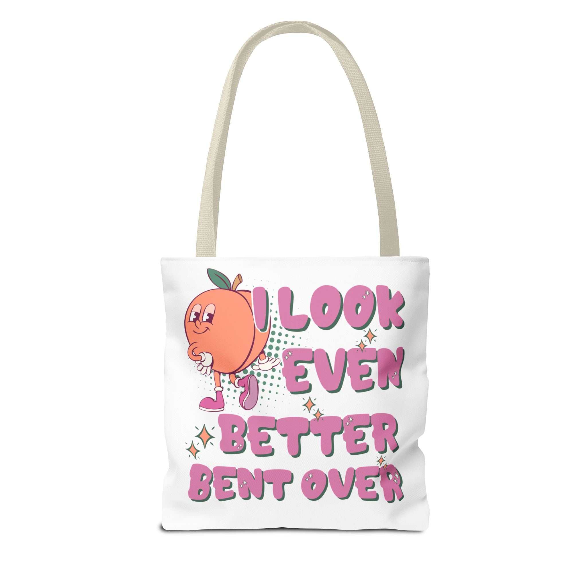 Cheeky Even Better Bent Over Tote Bag in multiple sizes with colorful handles and durable spun polyester fabric