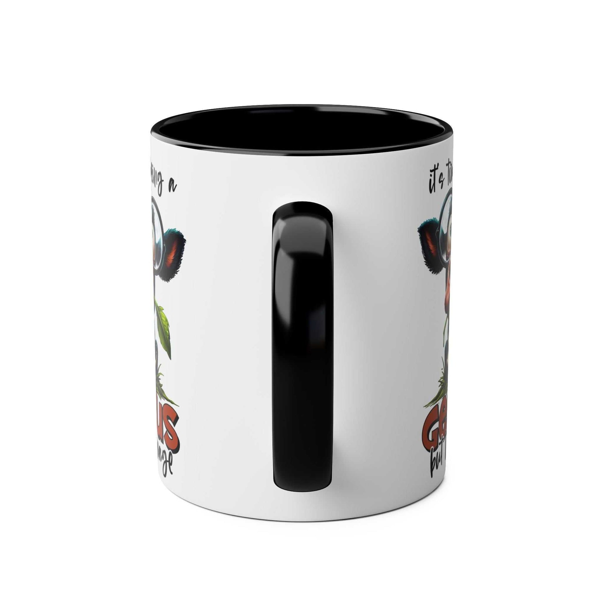 Genius Coffee Mug with funny animal graphic and glossy finish.