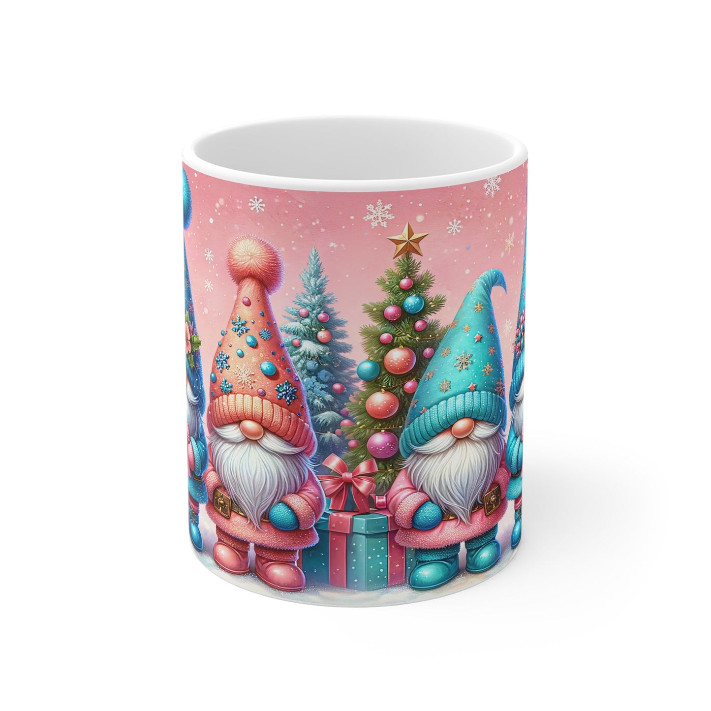 Christmas Gnome Mug with festive design and glossy finish, 11oz ceramic, microwave and dishwasher safe.