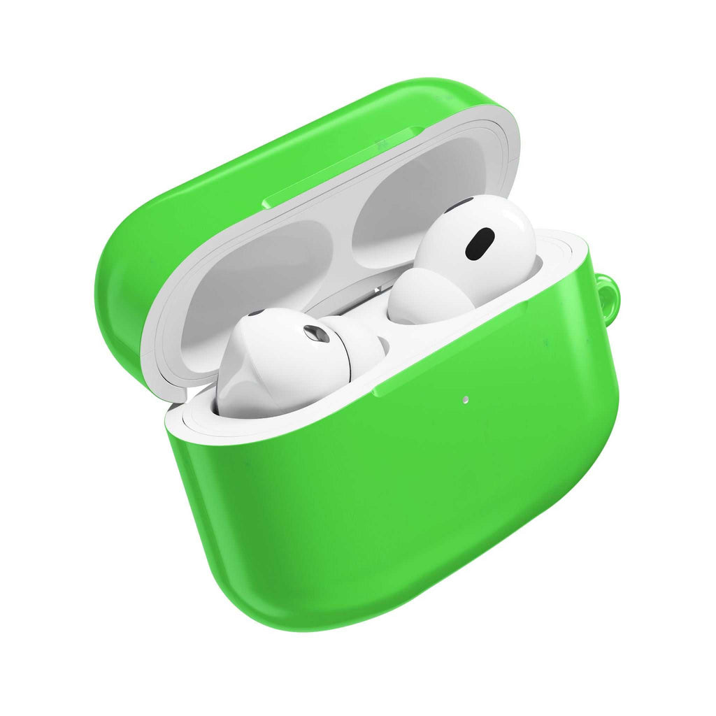 Lime green hard shell AirPods Protective Case with glossy finish and slim design