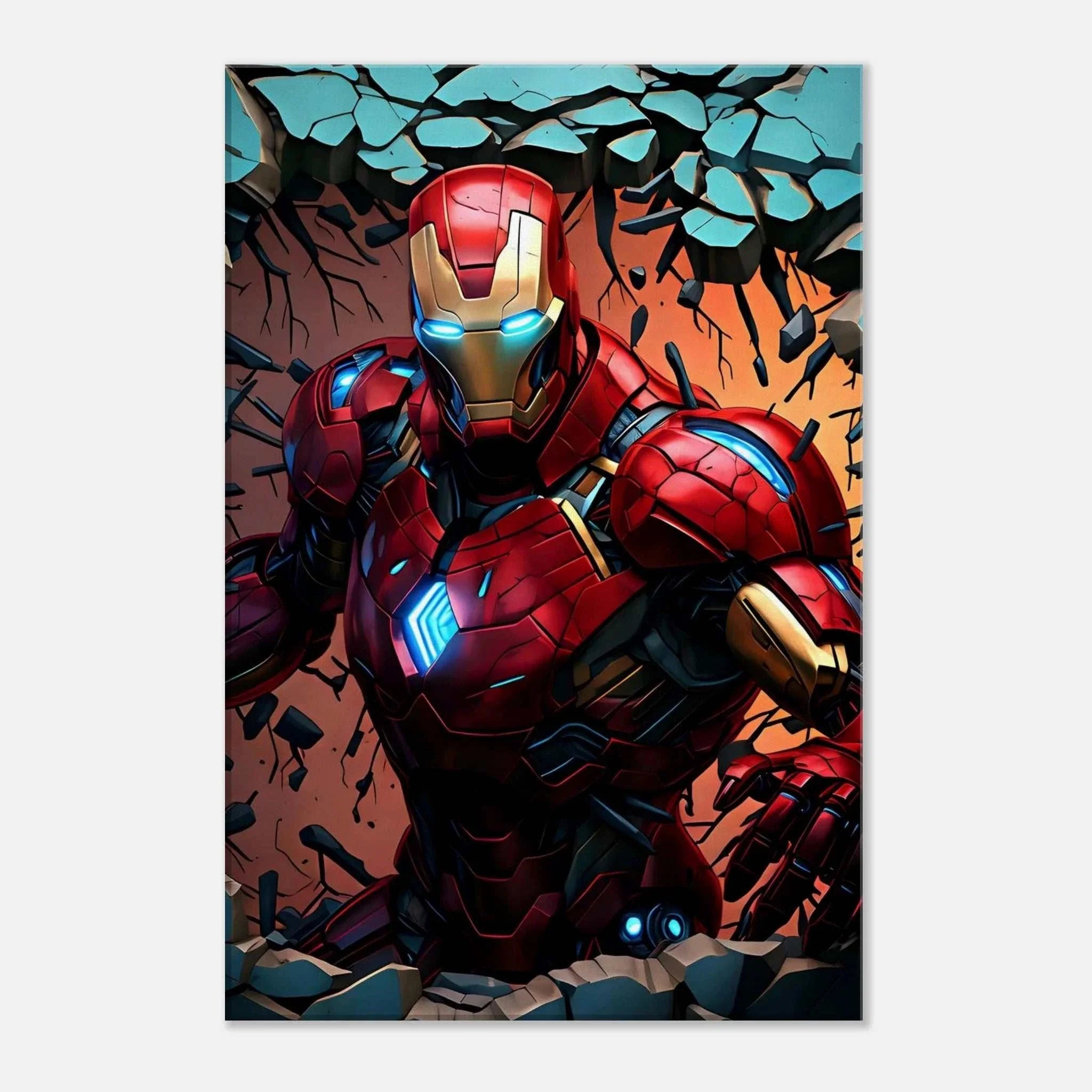 Ironman Wall Canvas featuring vibrant artwork of iconic superhero in bold colors.