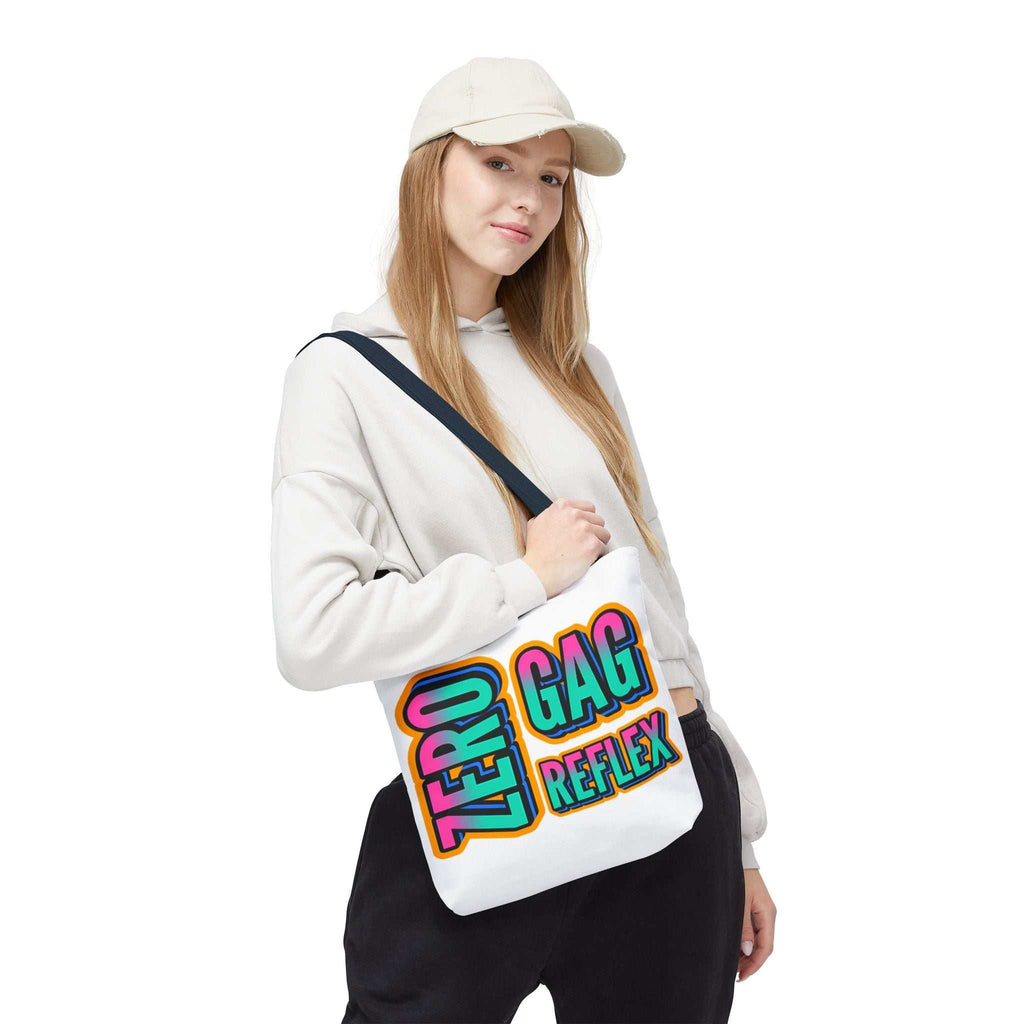Zero Gag Reflex Tote Bag with cheeky design, durable spun polyester, multiple sizes and handle colors, perfect for casual outings and shopping.