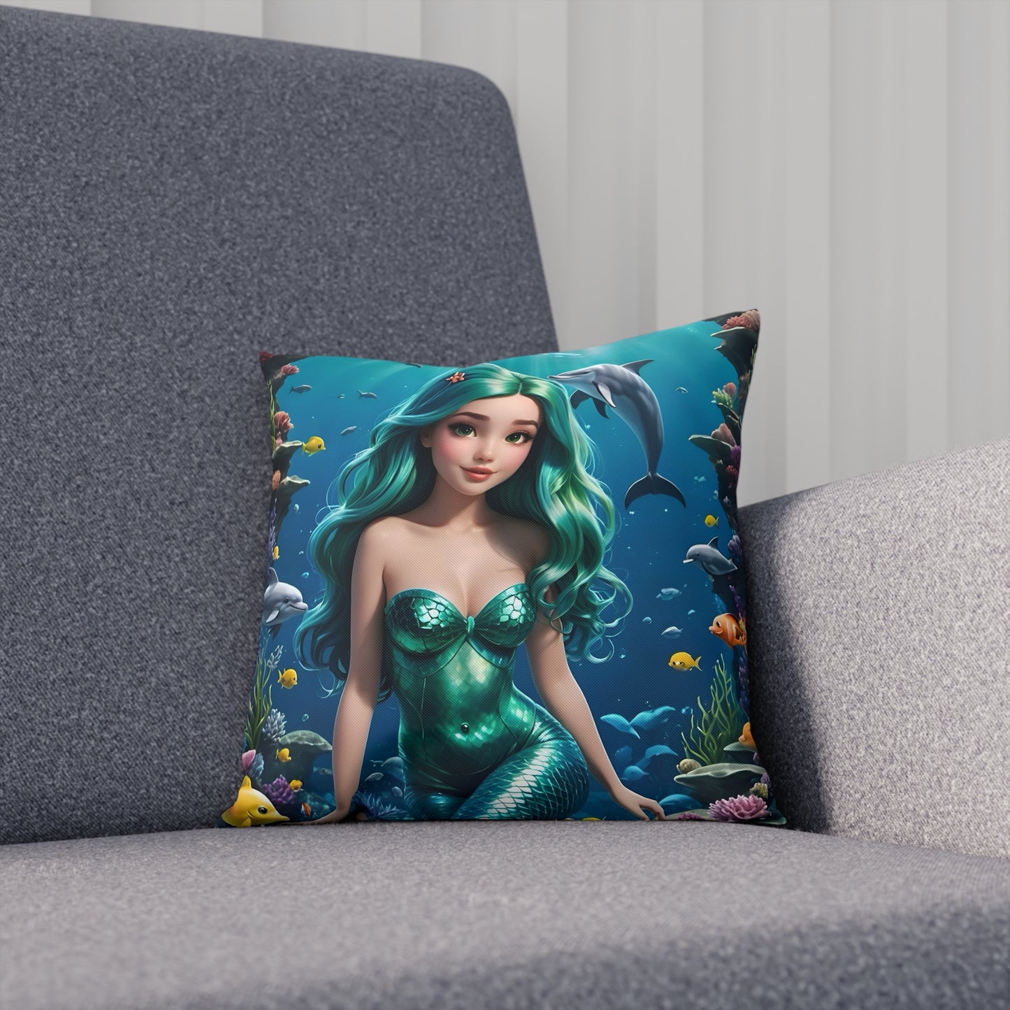 Gorgeous Mermaid Cotton Drill Square Cushion