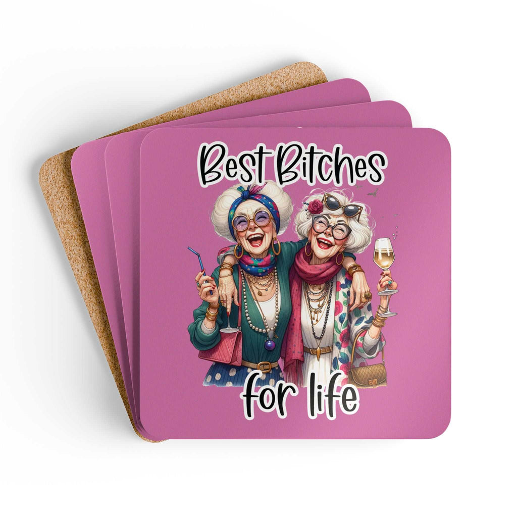 Best Bitches For Life Coaster Set with cheeky design and cork back.