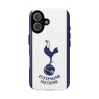 Tottenham FC MagSafe iPhone case in white and navy with Spurs crest, dual-layer protection, and MagSafe compatibility