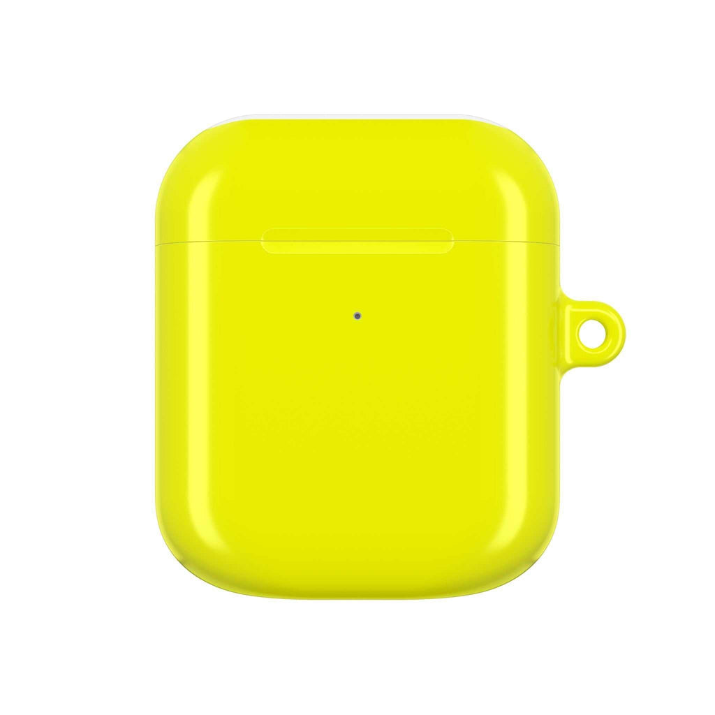 Yellow hard shell AirPods and AirPods Pro protective case with glossy finish and keyring loop