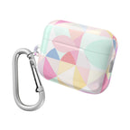 Pastel geometric print hard shell AirPods case with carabiner clip and glossy finish