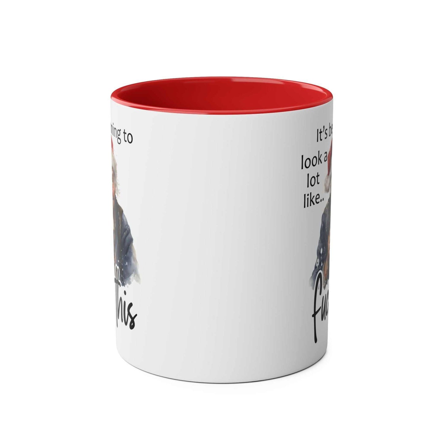 Sweary Granny Christmas Mug with festive design, glossy finish, and red interior.