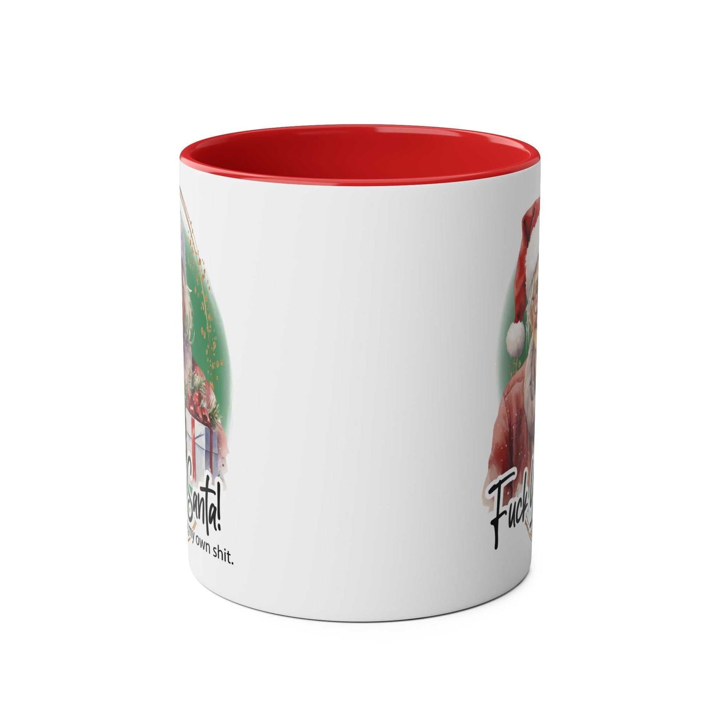 Sweary Granny Christmas Mug with festive design, glossy finish, 11oz ceramic, red interior.