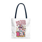 Colorful fun unicorn travel tote bag with playful design and multiple handle color options