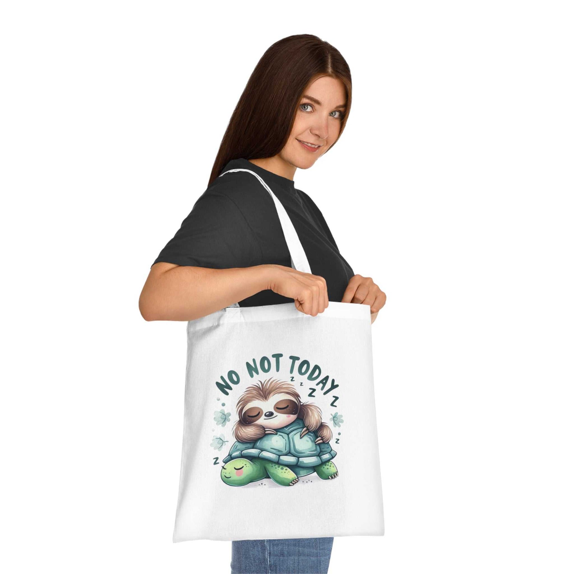 Cotton tote bag with cute sloth design, vibrant colors, and durable cotton fabric.