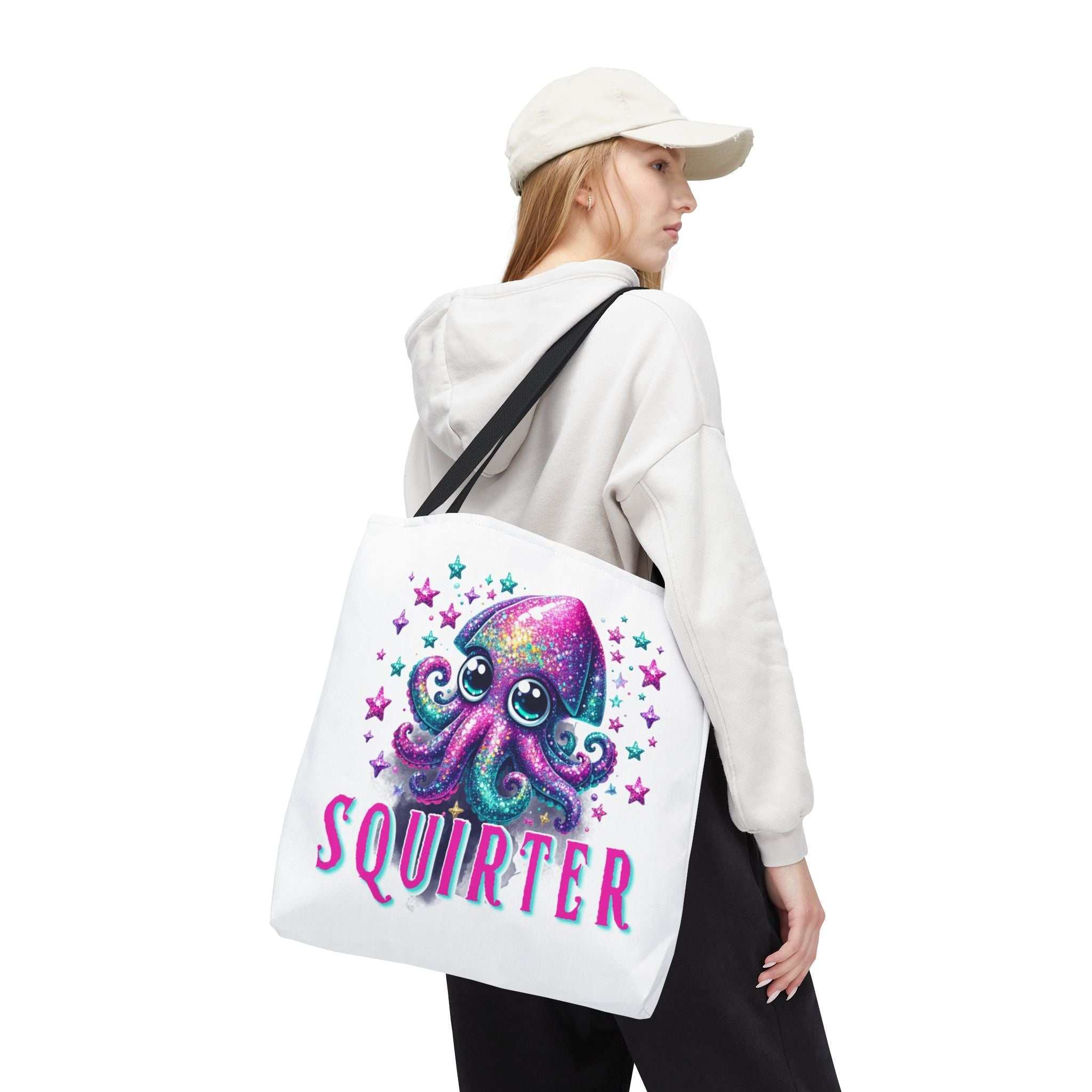 Squirter Squid Tote Bag with cheeky printed design and durable spun polyester fabric
