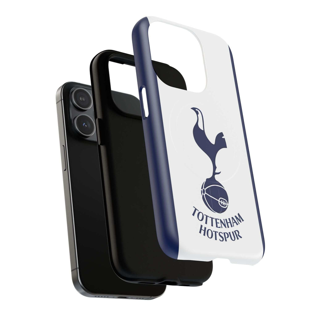 Tottenham FC MagSafe iPhone case with navy and white colors, official-inspired crest, dual-layer protection, and MagSafe compatibility.