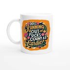 Ceramic mug with humorous "Outta Fucks" design, colorful accent, 11oz capacity.