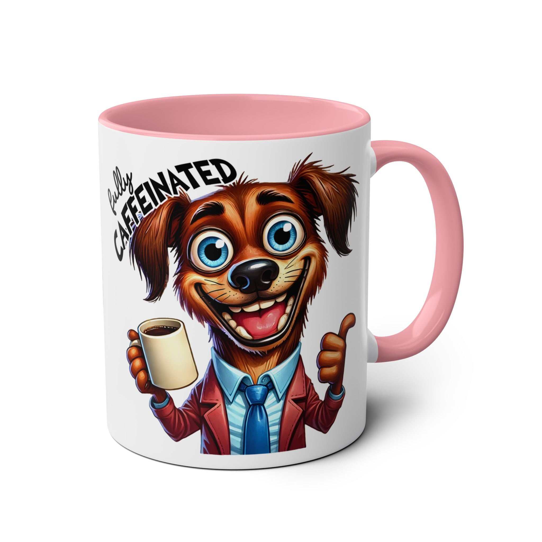 Fun sarcastic coffee mug with vibrant cartoon design and humorous text.