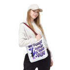 Cheeky Fun Cat Toy Tote Bag with colorful handles and durable polyester fabric for everyday use