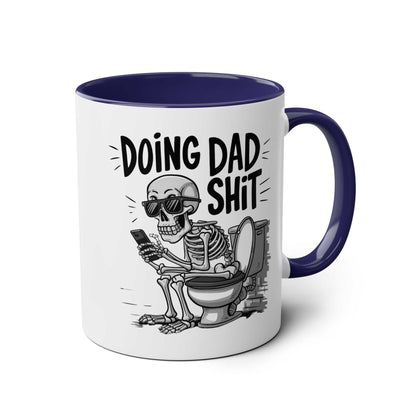 Fun Fathers Day Gift Mug with humorous skeleton design, 11oz ceramic, glossy finish, available in 6 colors.