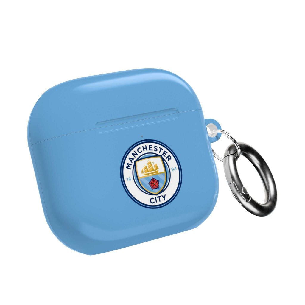 Manchester City FC AirPods protective hard case in sky blue with club crest and keychain ring