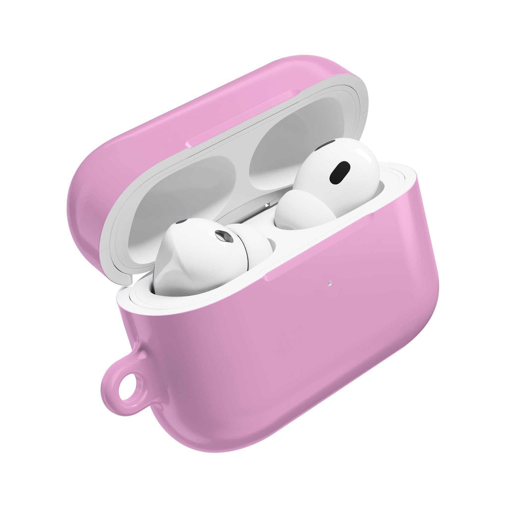 Dusky pink hard shell protective case for Apple AirPods and AirPods Pro with glossy finish and wireless charging compatibility