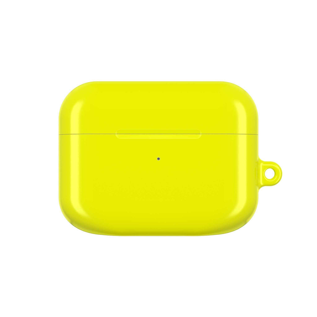 Bright yellow hard shell protective case for AirPods and AirPods Pro with glossy finish and wireless charging compatibility